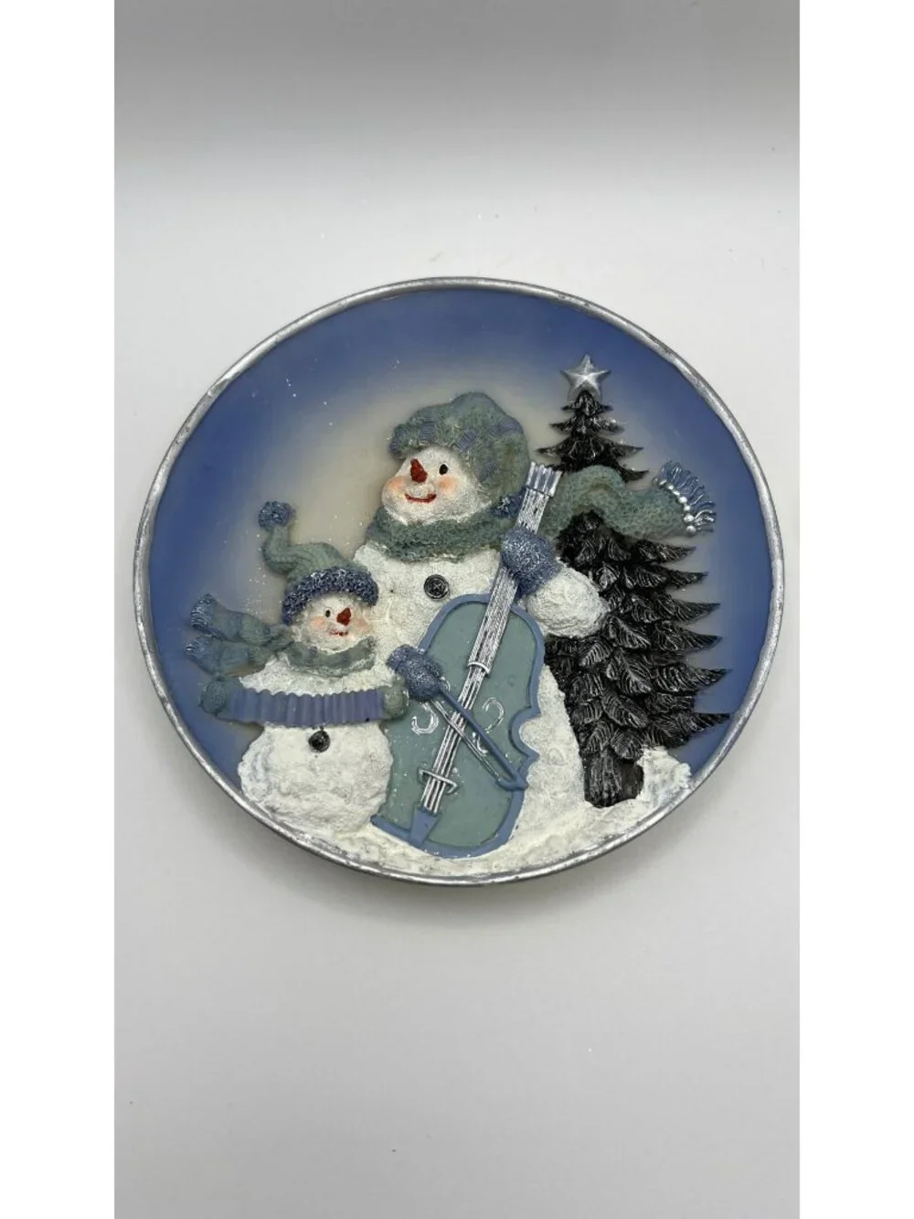 Snowman Band Holiday Decor Resin Figurines Set Of 2 Blue White